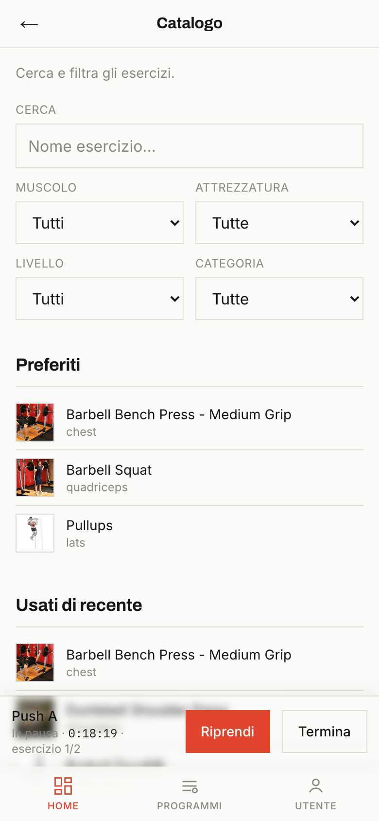 Exercise catalog