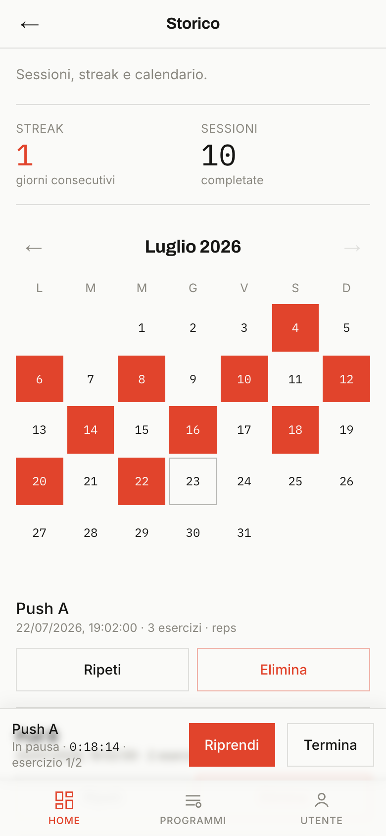 History calendar and streak